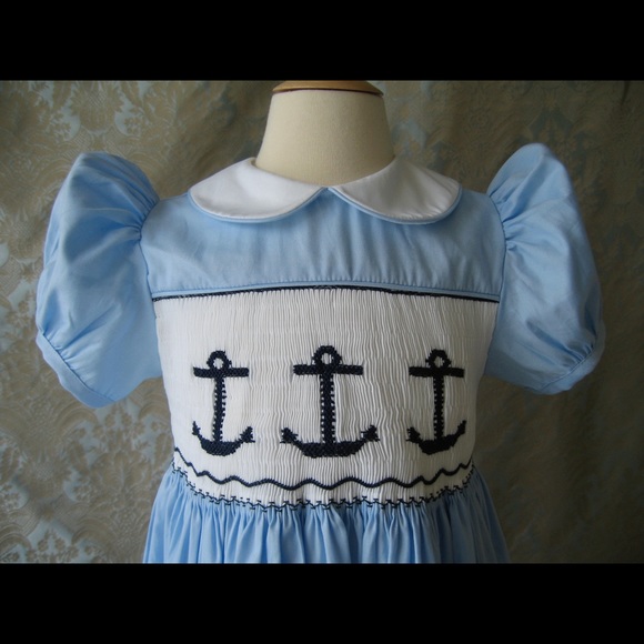 Anchor Smocked Dress 100% Cotton Nautical Spring - Picture 2 of 7
